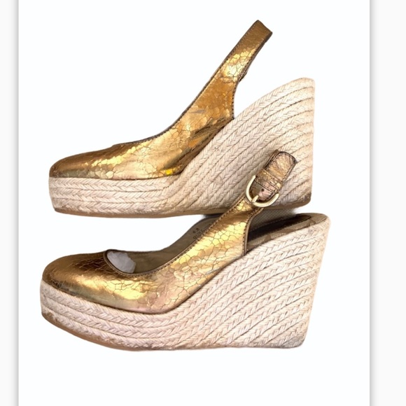 Coach Gold Espadrille Wedges